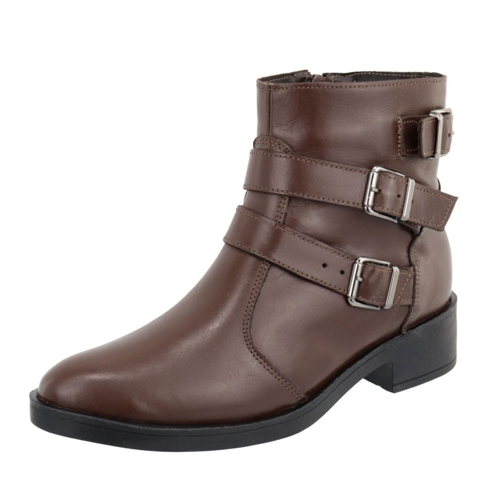 Bota em Couro Feminina Cano Baixo Chocolate Kuento Shoes