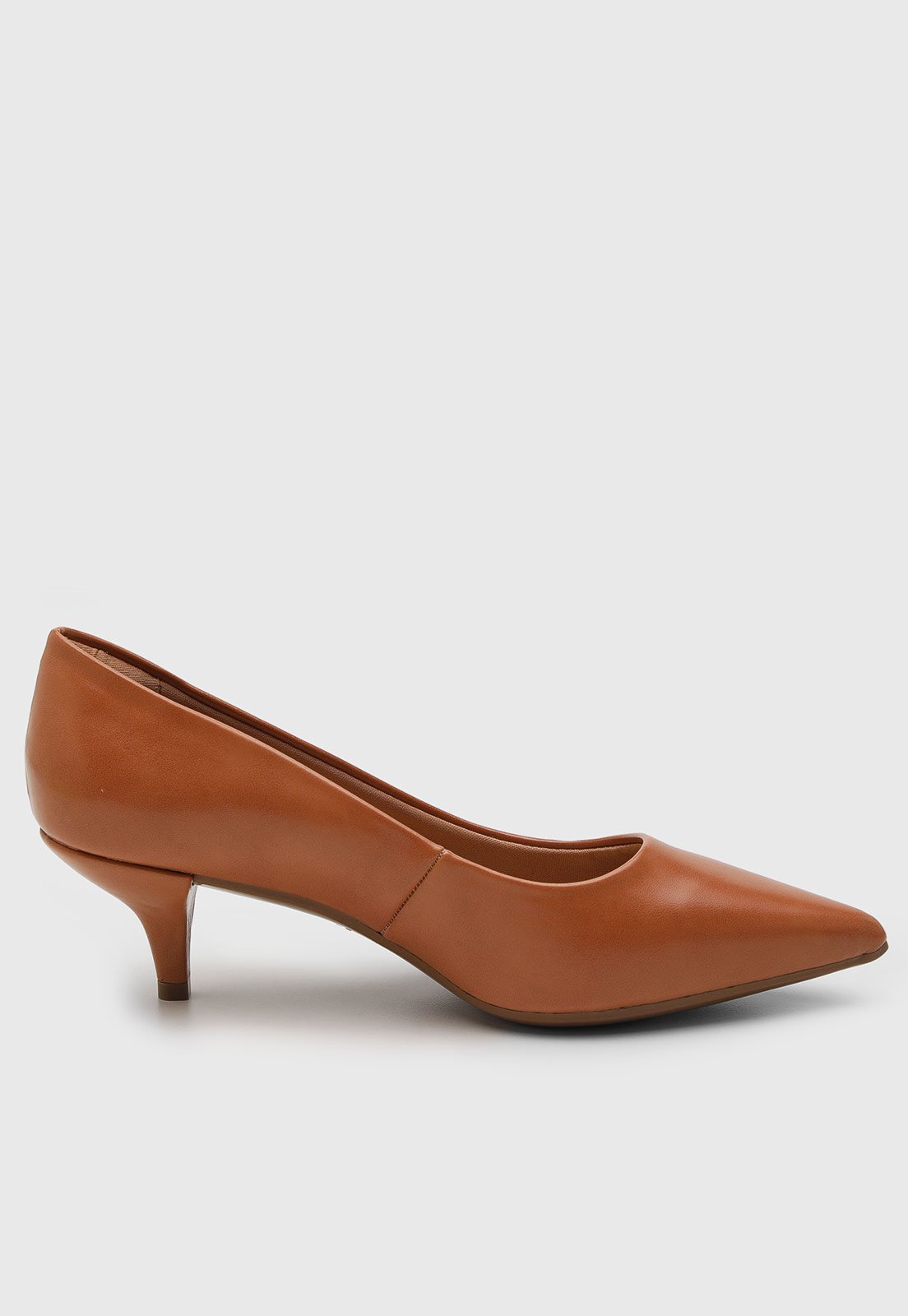 Vista 3 Scarpin Feminino VIA UNO Salto Baixo Bico Fino Caramelo marrom VIA UNO marrom