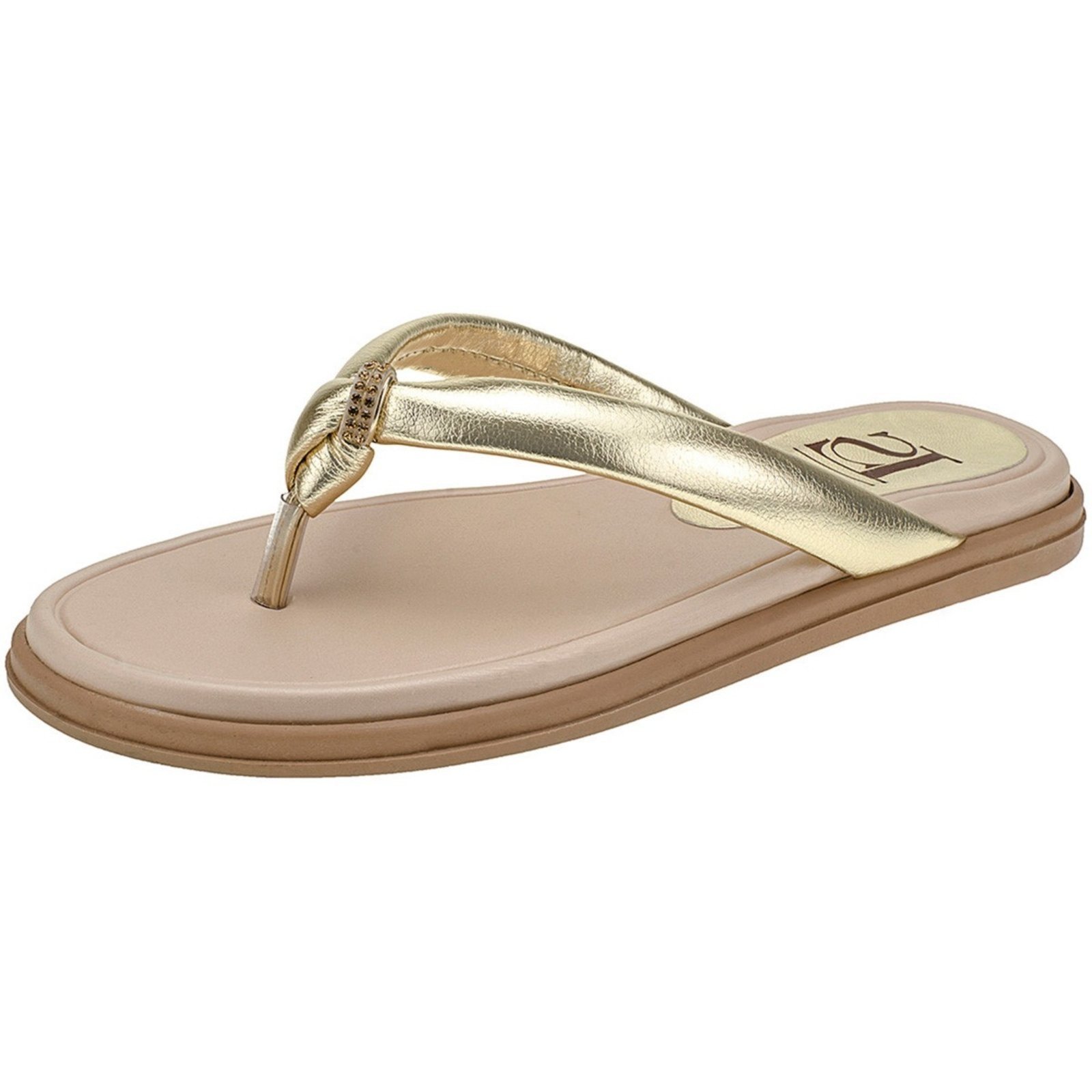 Rasteirinha Sola Baixa com Palmilha Confort Macia Chinelo de Strass Pedraria 711-637 Ouro