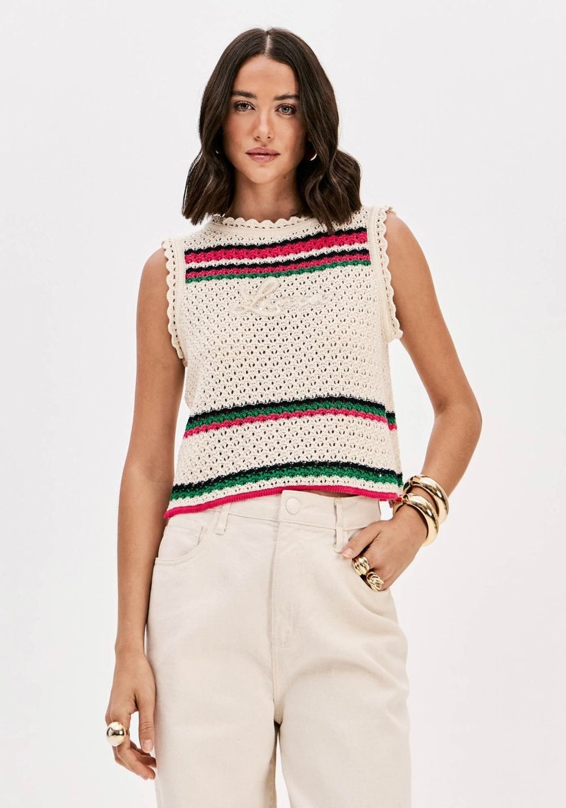 Blusa Sem Mangas Tricô Com Bordado Lança Perfume