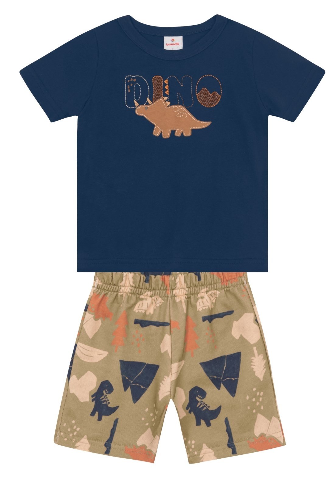 Vista 3 Infantil - Conjunto menino com bordado de dinossauro Brandili azul Brandili azul