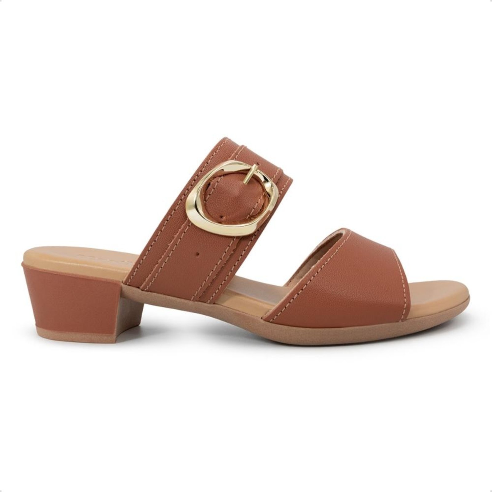 Tamanco Usaflex Feminino Salto Bloco Couro Fivela UD12001 Laranja