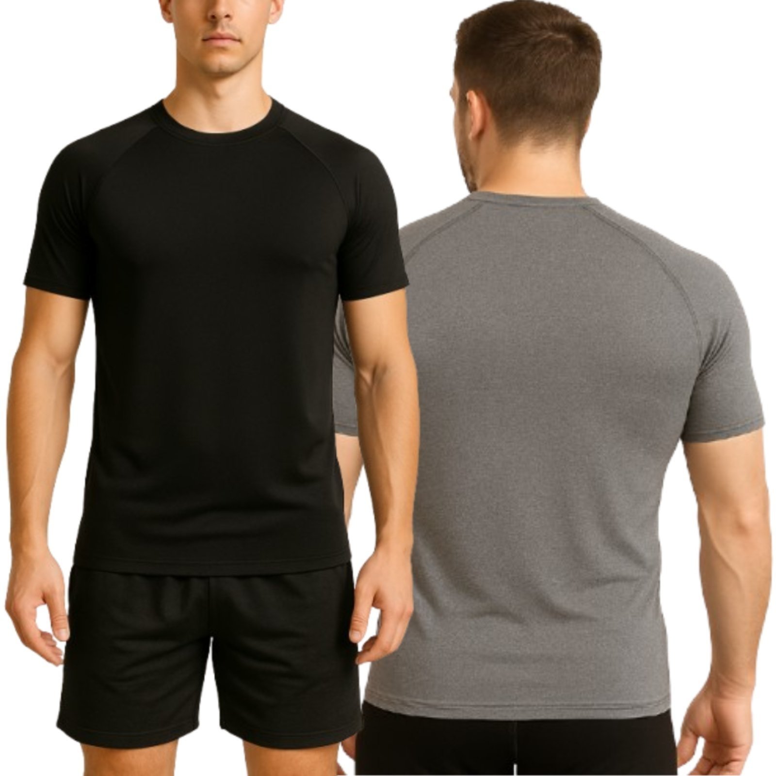 Kit 2 Blusa Uv Manga Curta Reflexo Íntimo Camisa Proteção Solar Segunda Pele Cinza e Preto