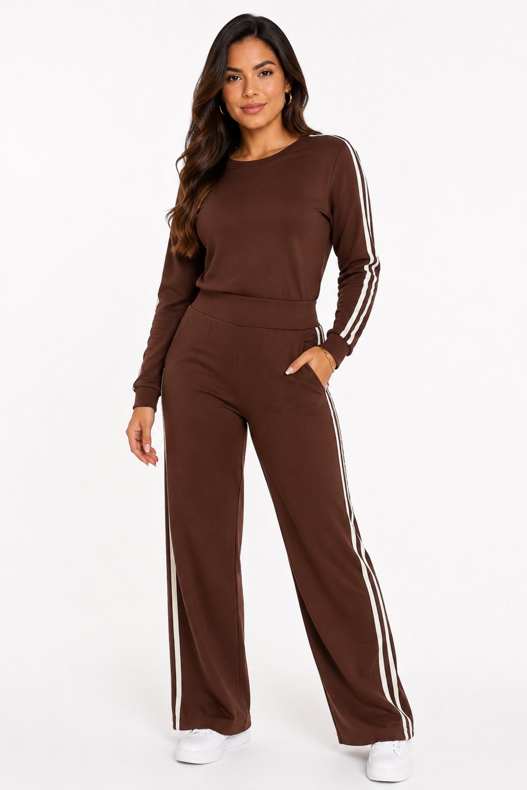 Conjunto Moletinho D Bell Outlet Fashion Listras Marrom Queimado