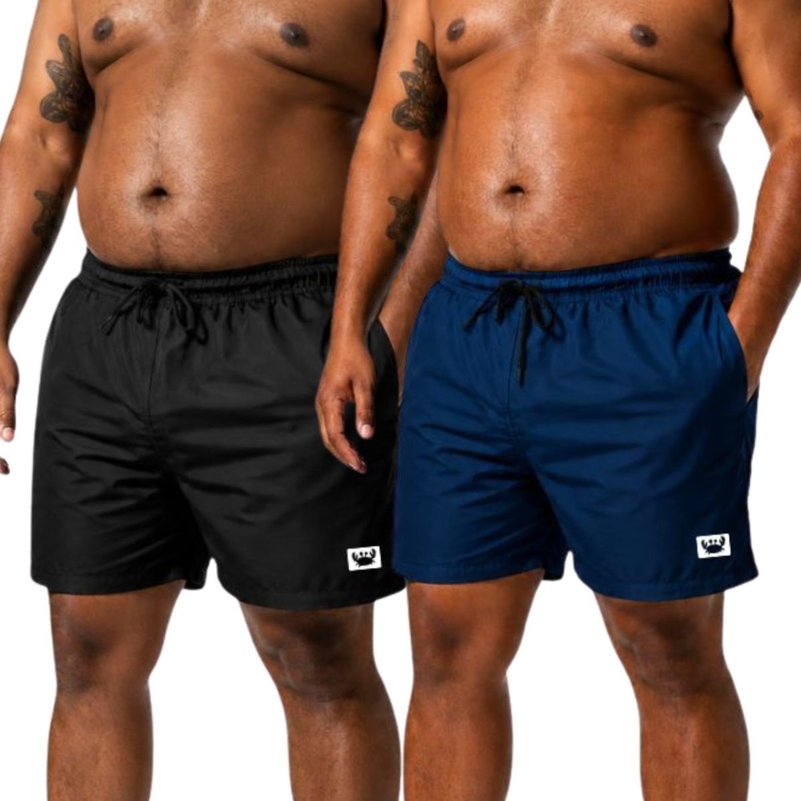 Kit 2 Short Tactel Leve Plus Size Masculino Relaxado Moda Praia Bermuda Treino Fitnes Academia Preto e Azul Marinho