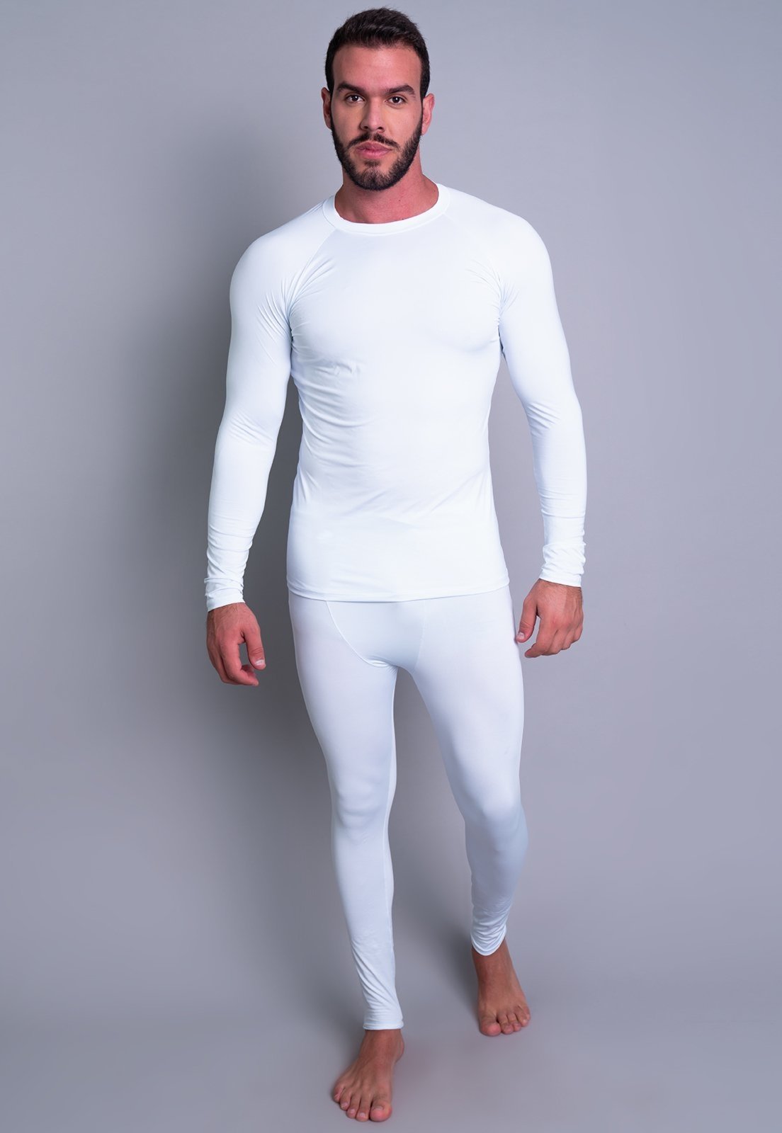 Conjunto Térmico MVB Modas Masculina Segunda Pele Proteção Uv 50+ Branco