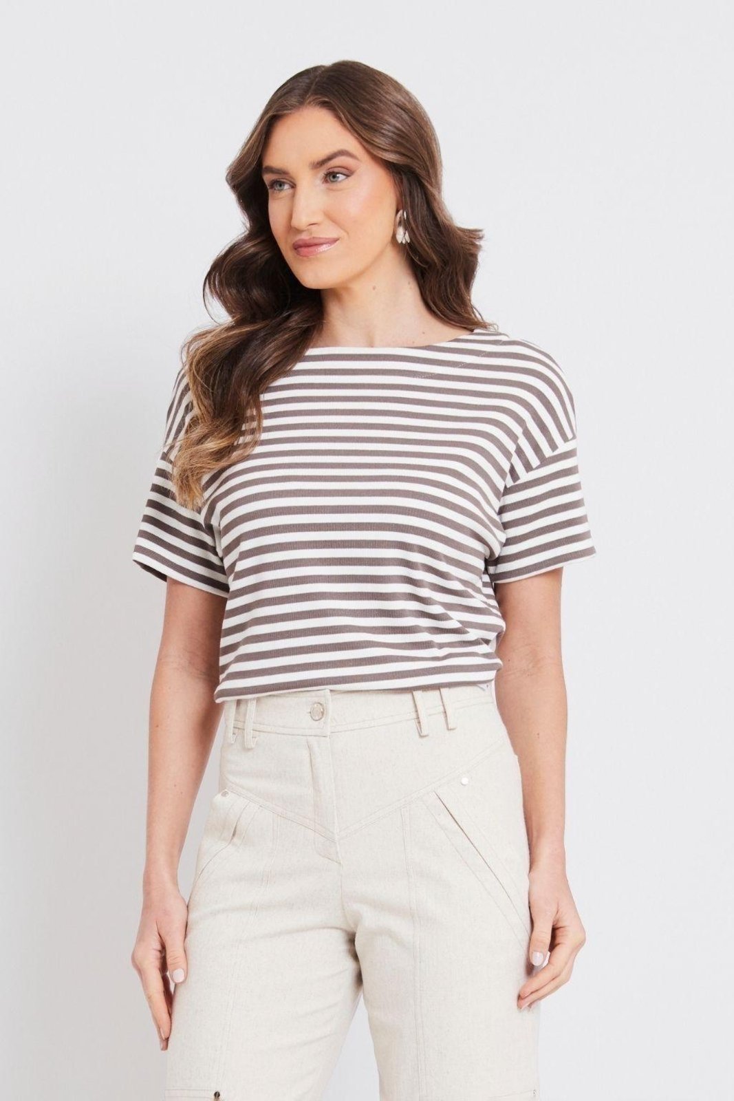Blusa Rubinella Listrada Estruturada Caqui