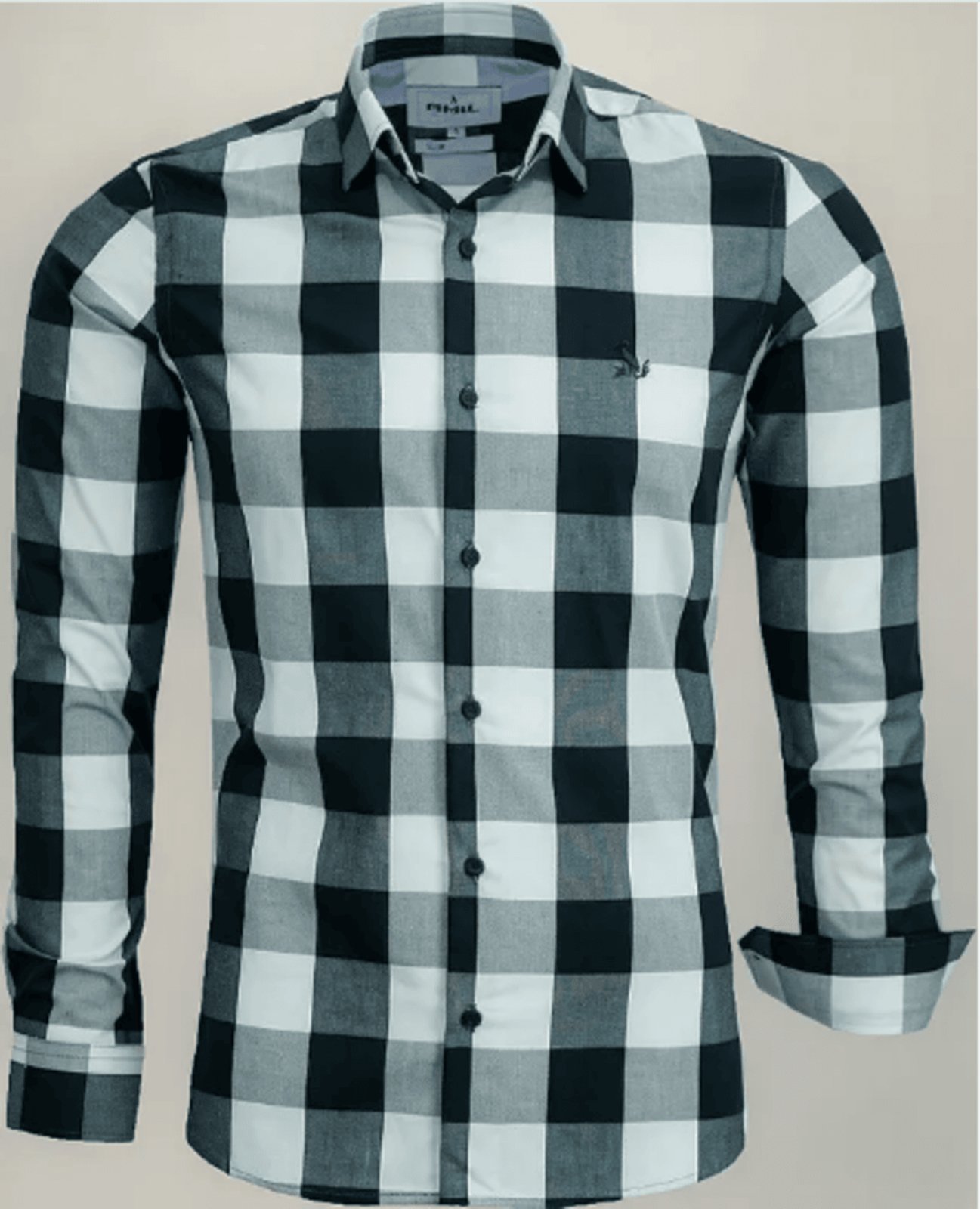 Camisa Masculina Amil Slim Xadrez Aston Algodão Manga longa Luxo Cinza
