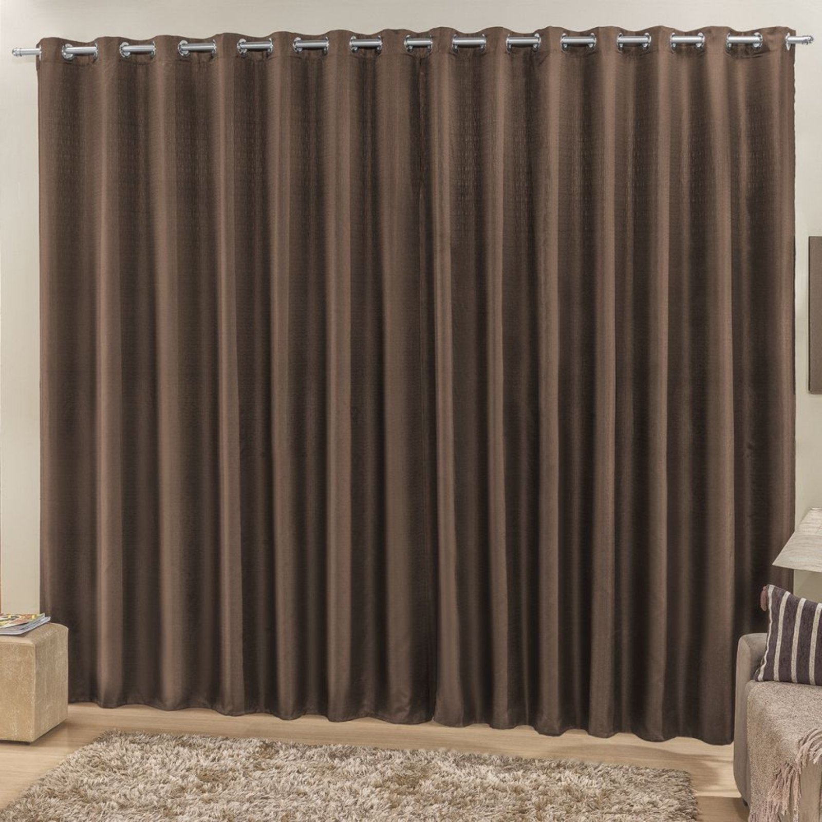 Cortina 2 Mts Sala Quarto Escritório Ráfia Trilho Comum Baratissima Tabaco