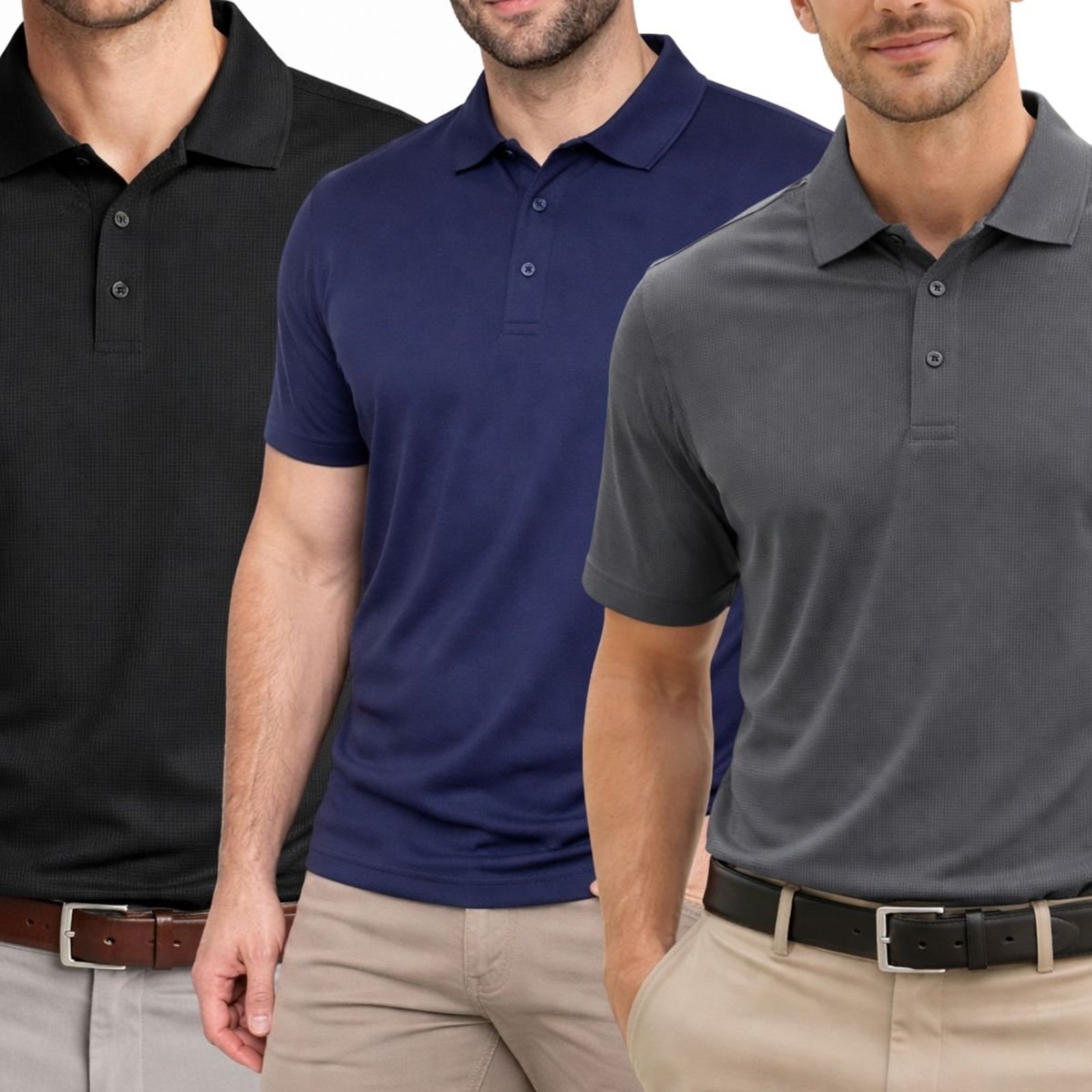 Kit 3 Camisas Polo Poliamida Masculina Básica Premium Multicolorido