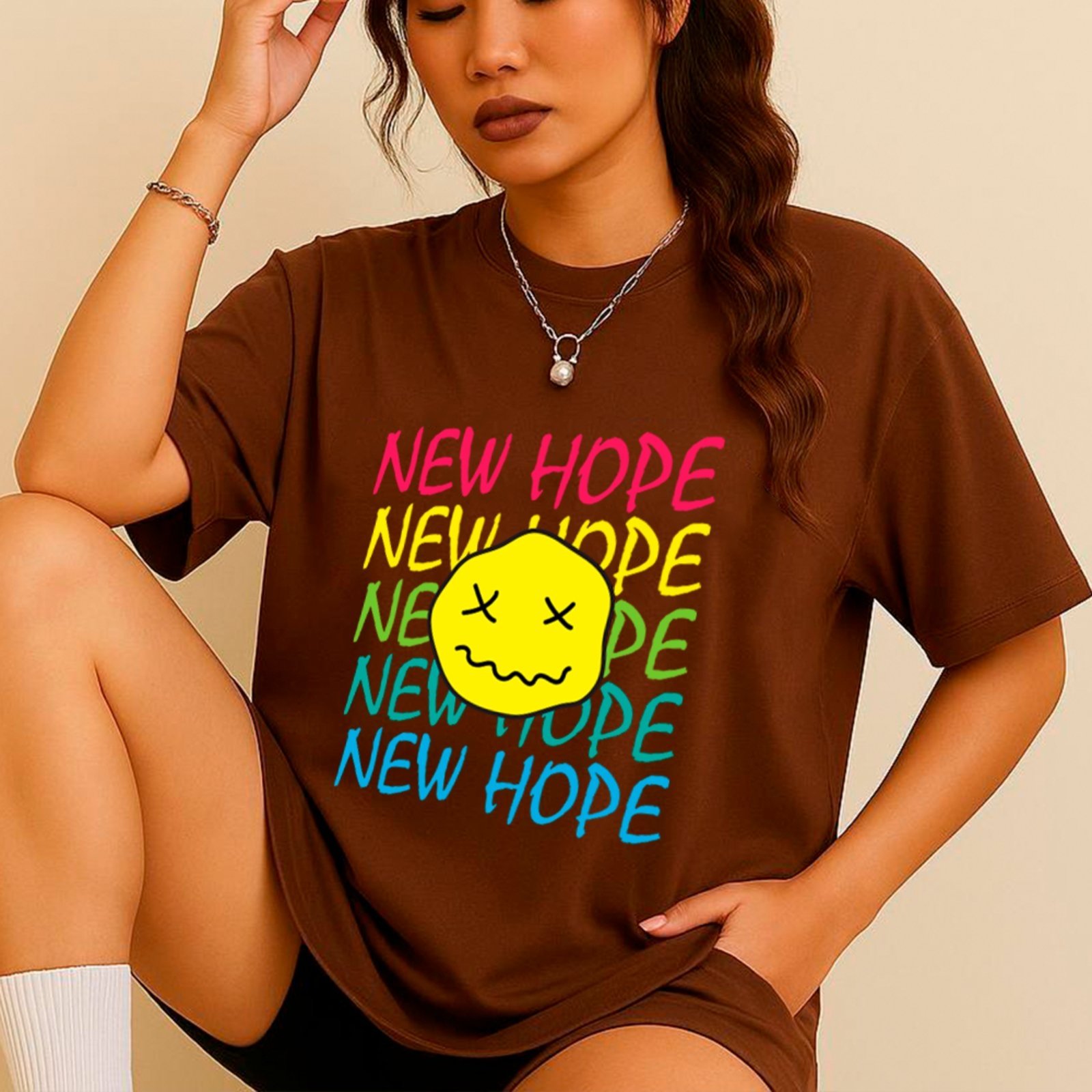 Camiseta Ousy Unissex New Hope Visual Impactante Básica Marrom