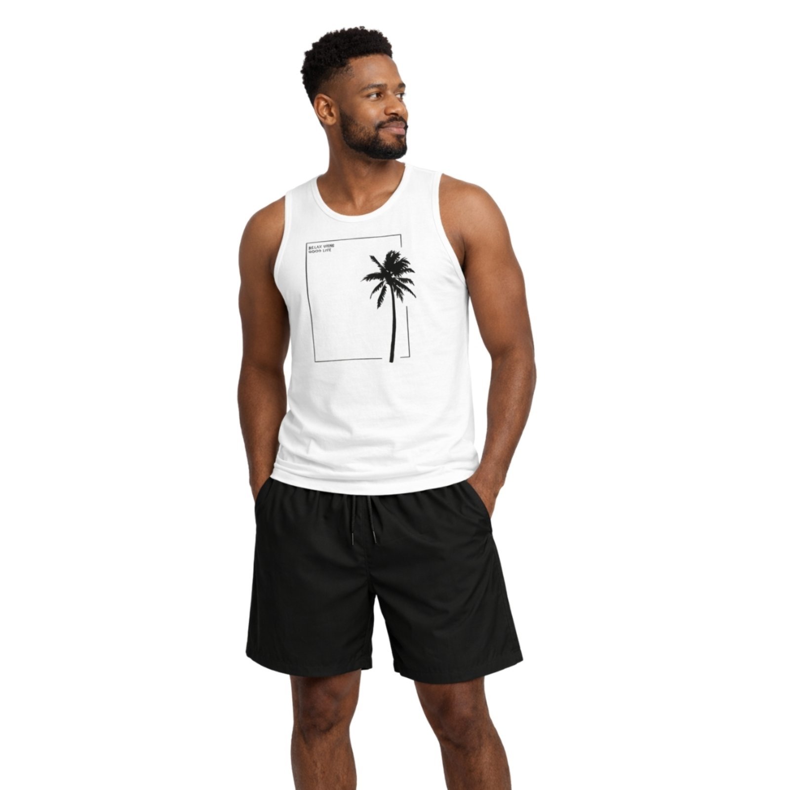 Conjunto Masculino Camiseta Regata Coqueiro Algodão E Short Tactel Liso