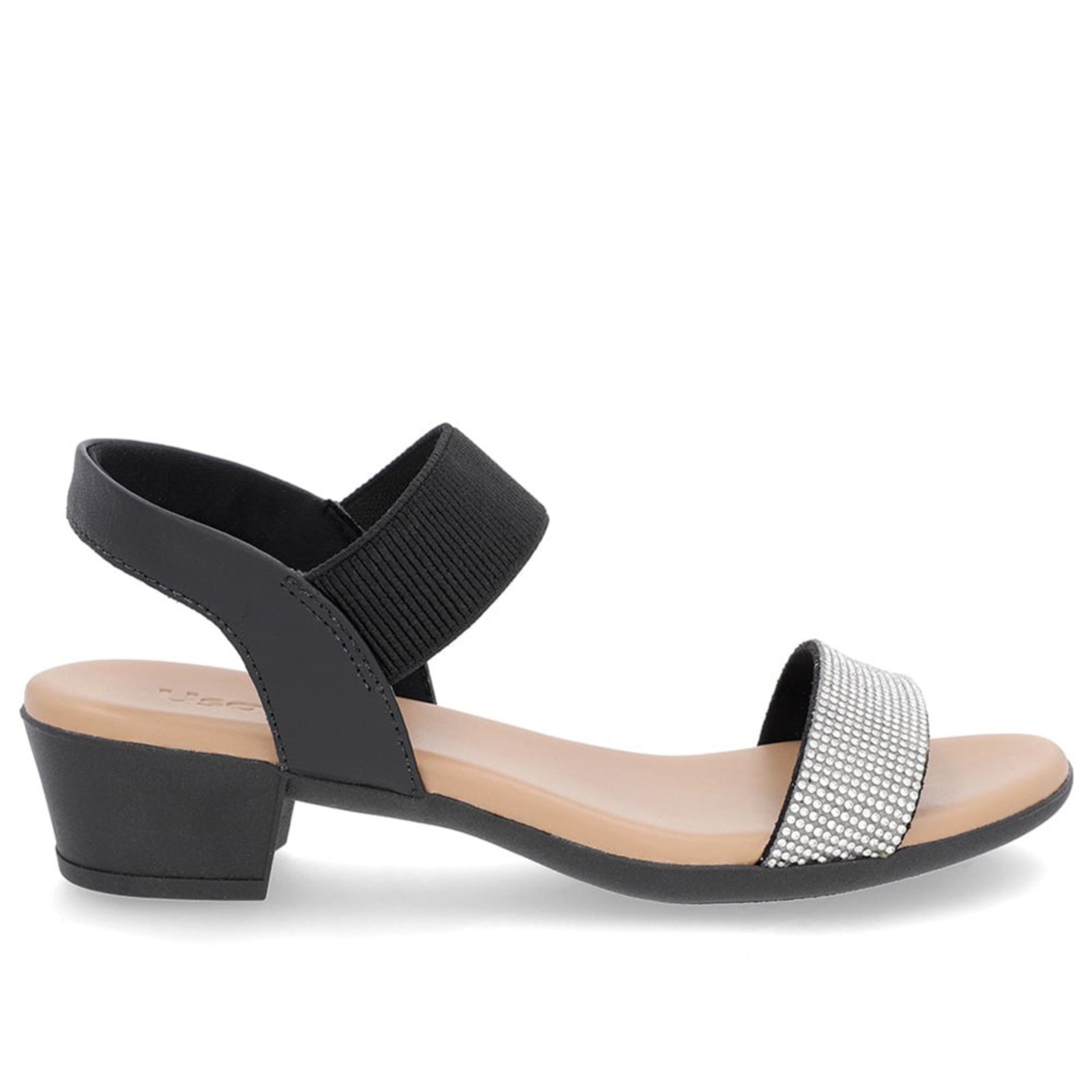 Sandália Usaflex Feminino Salto Bloco Couro Detalhe Strass Preto-002