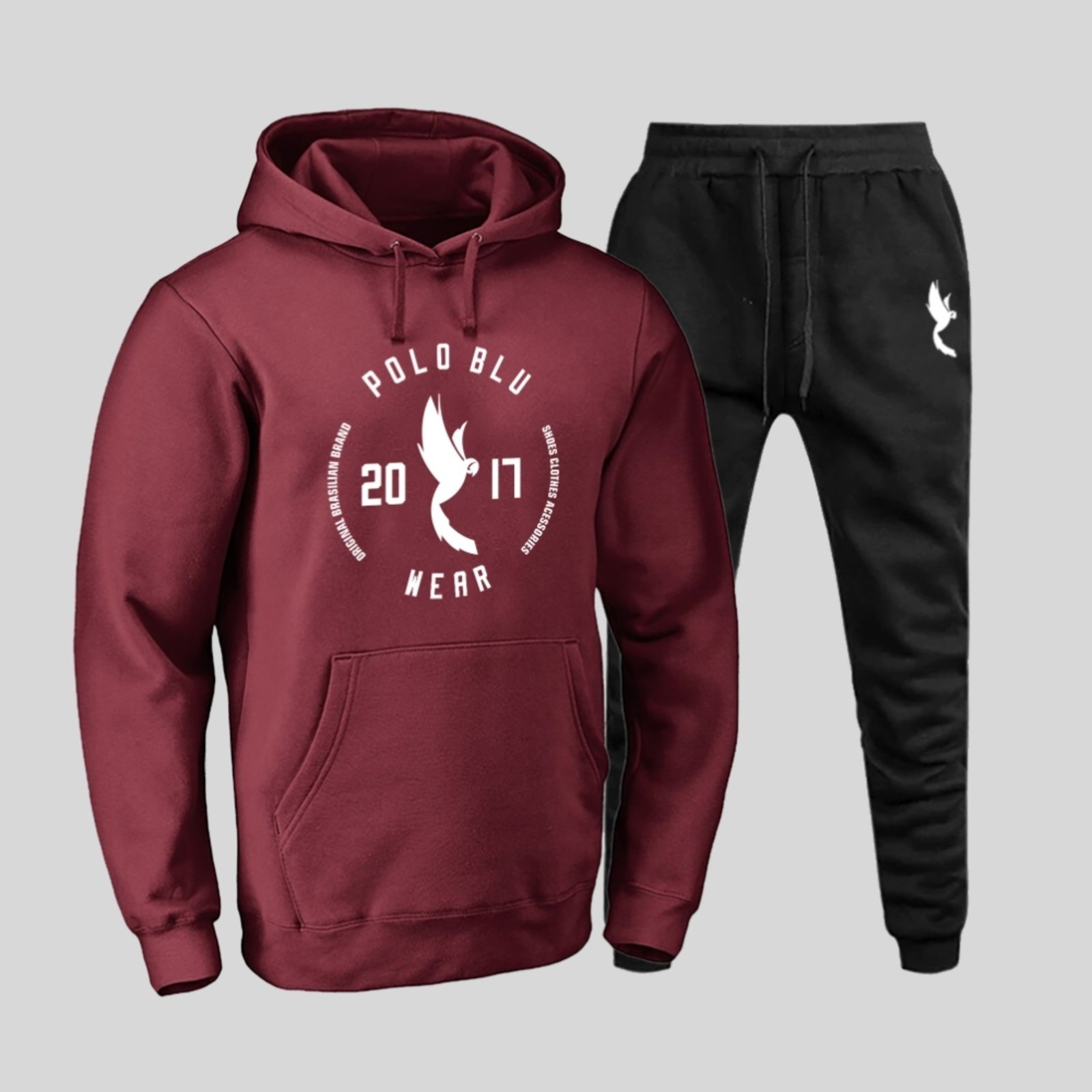 Conjunto Moletom Polo Unissex Estampado Bordô Kit Blusa Calça