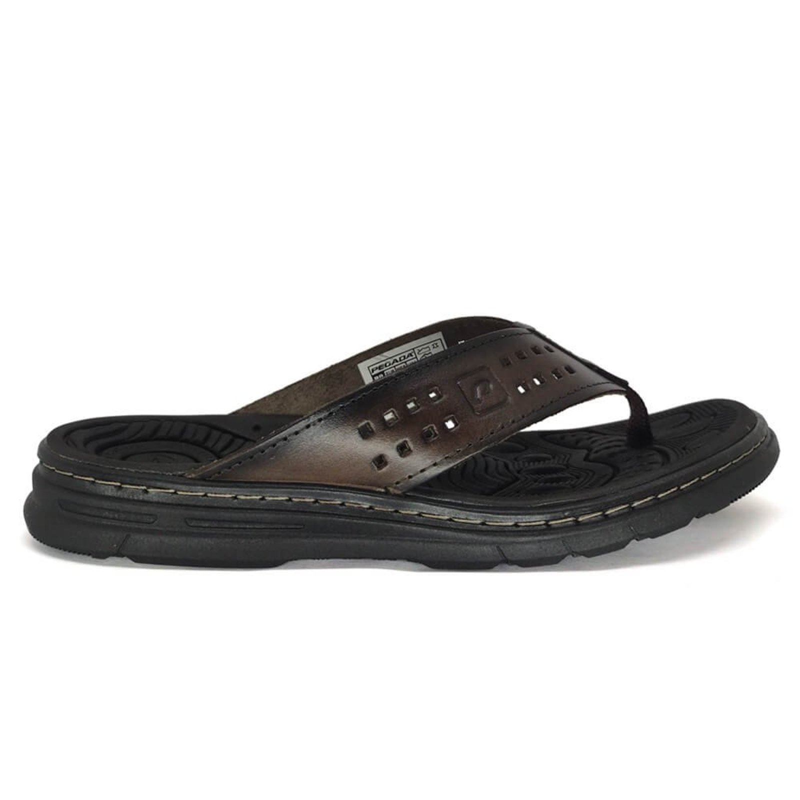 Chinelo Pegada Masculino Couro Amortech Confortável 134202 Marrom Cravo