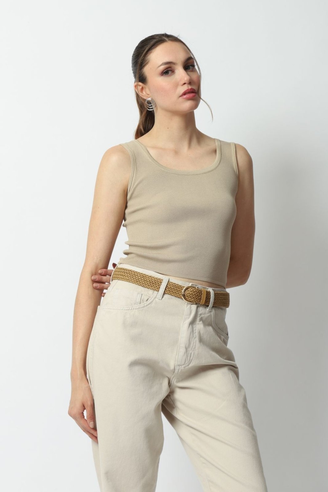 Regata Tricot Cropped Bege M Gazzy