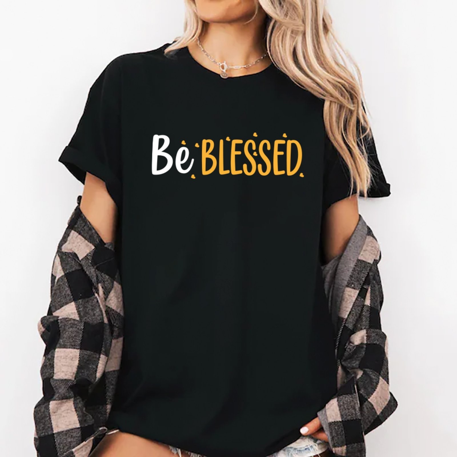 Camiseta Ousy Positiva Be Blessed Oversized Feminina Preto