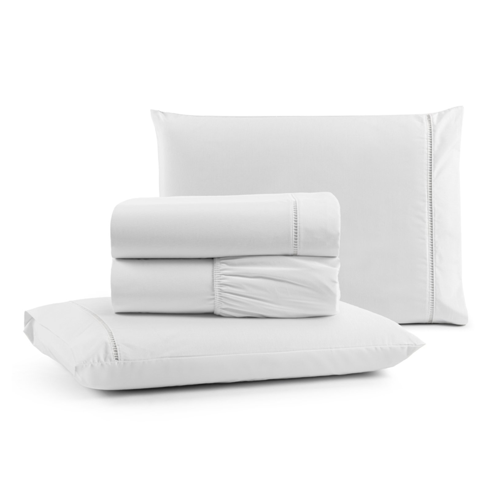 Jogo Cama Lençol Casa Scarpa Bali Casal Padrão Percal 180 Fios Algodão Ponto Palito 4 Peças - Branco