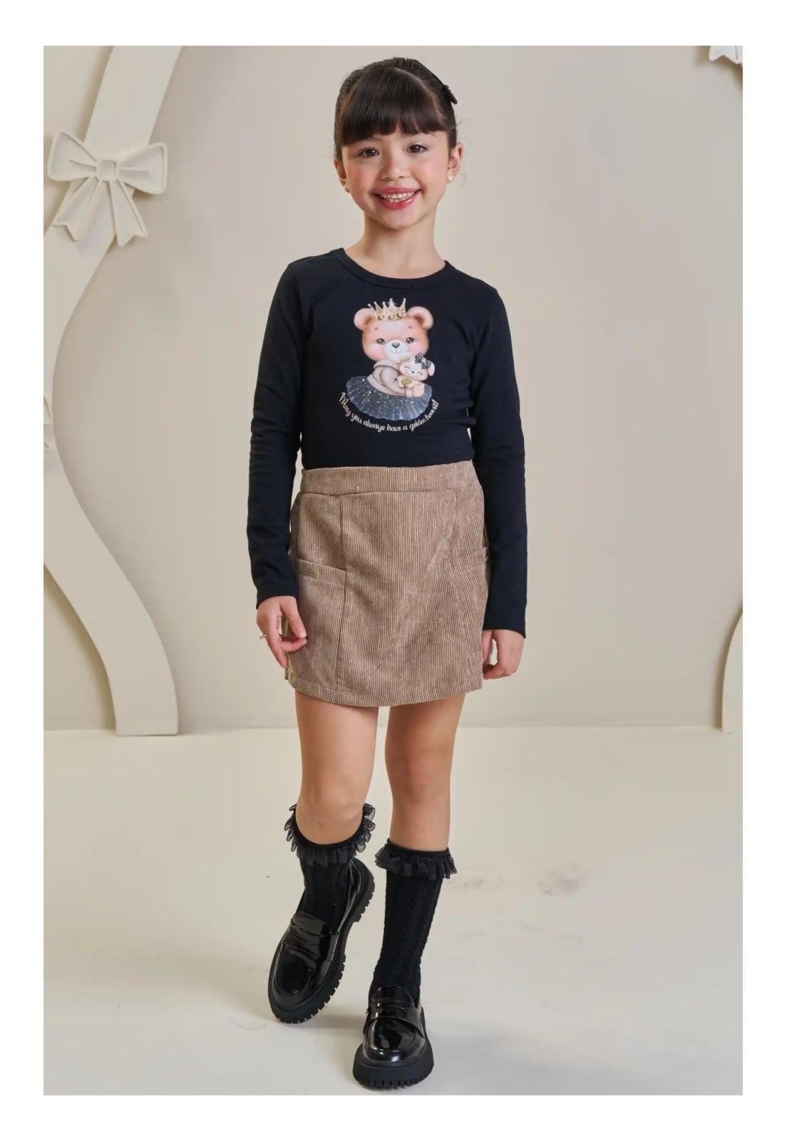 Infantil - Meia Longa Preta com Babadinhos Infanti M Preto