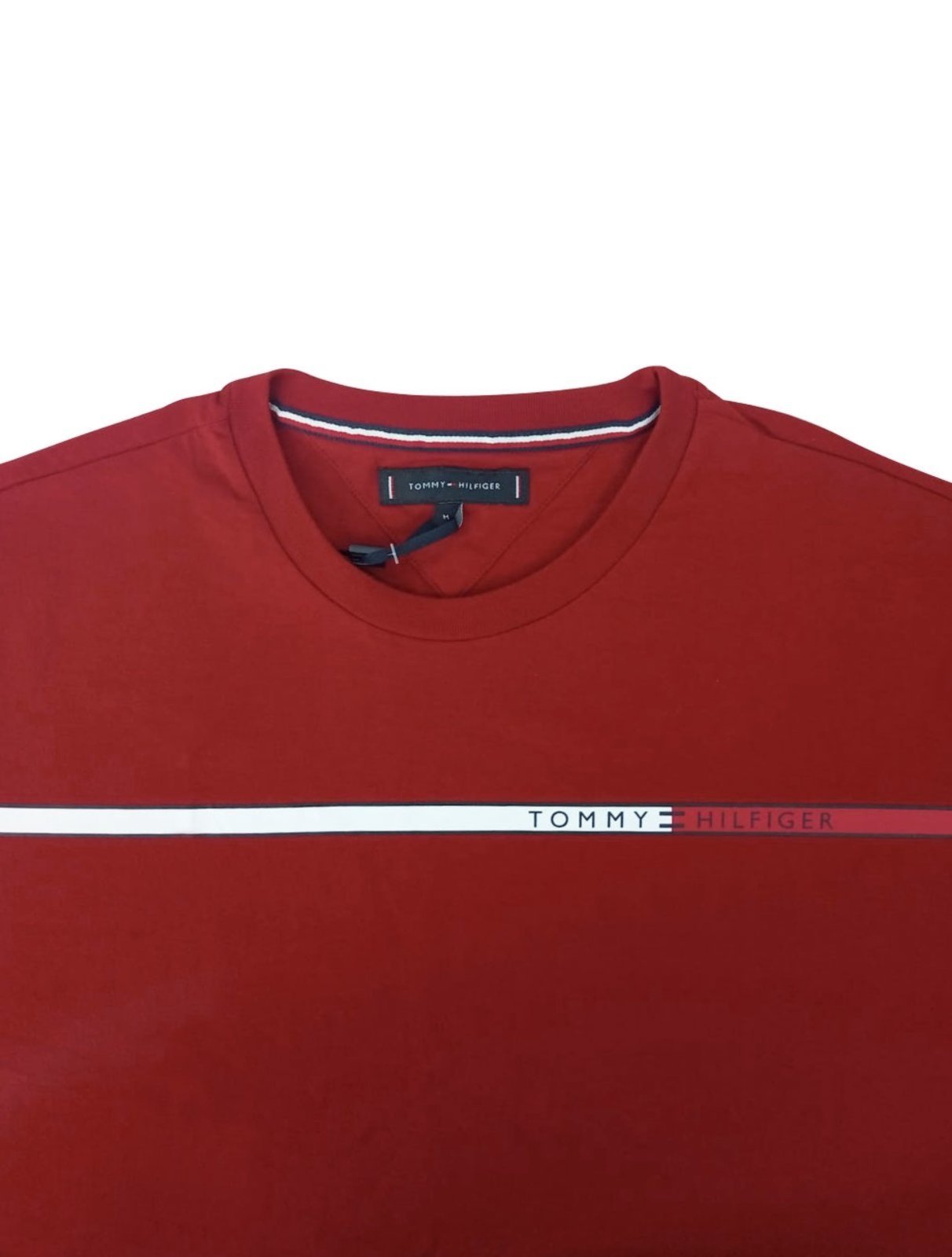 Vista 3 Camiseta Tommy Hilfiger Masculina Two Tone Chest Stripe Vermelha vermelho Tommy Hilfiger vermelho