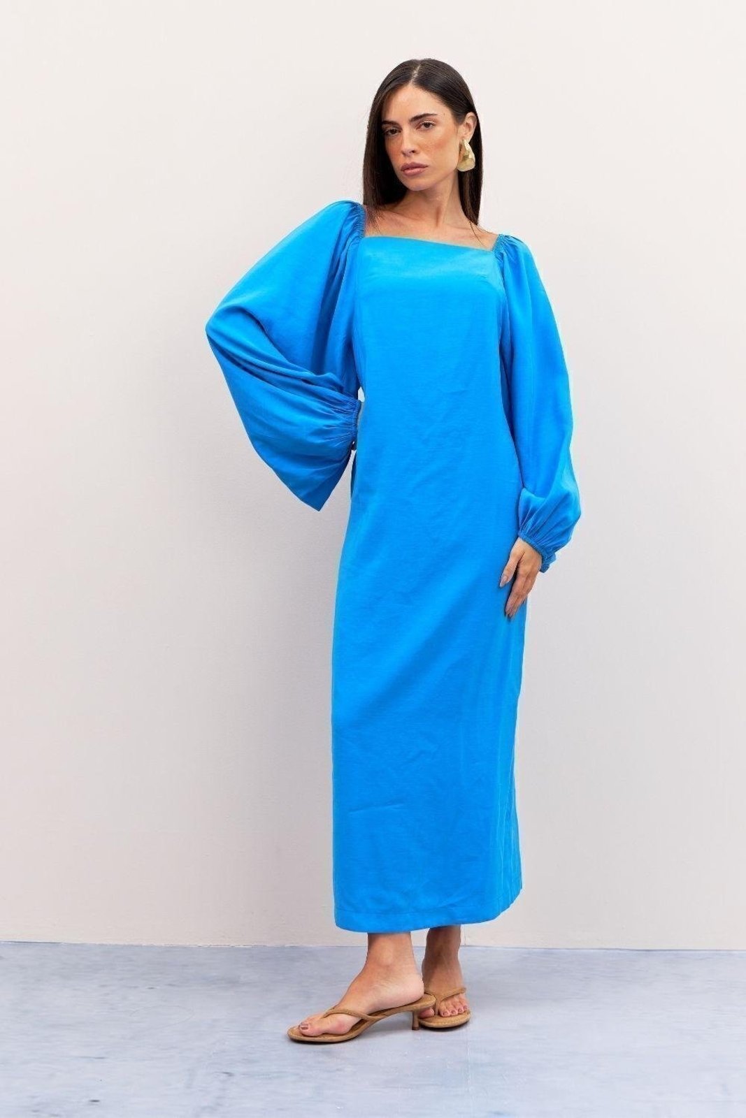 Vestido Midi C/ Manga Bufante Ritmi Studio Azul