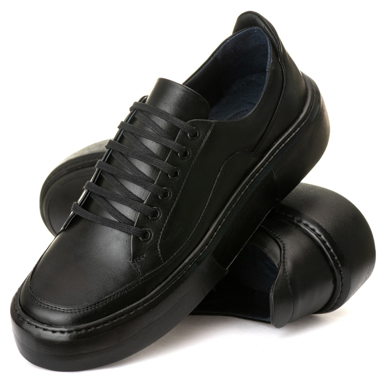 Sapatênis Masculino Mr Light Confort Sola Alta em Couro de Luxo Allblack