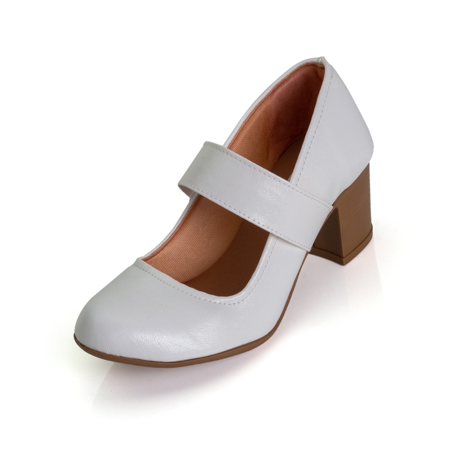 Sapato Scarpin Boneca Salto Médio Grosso Branco