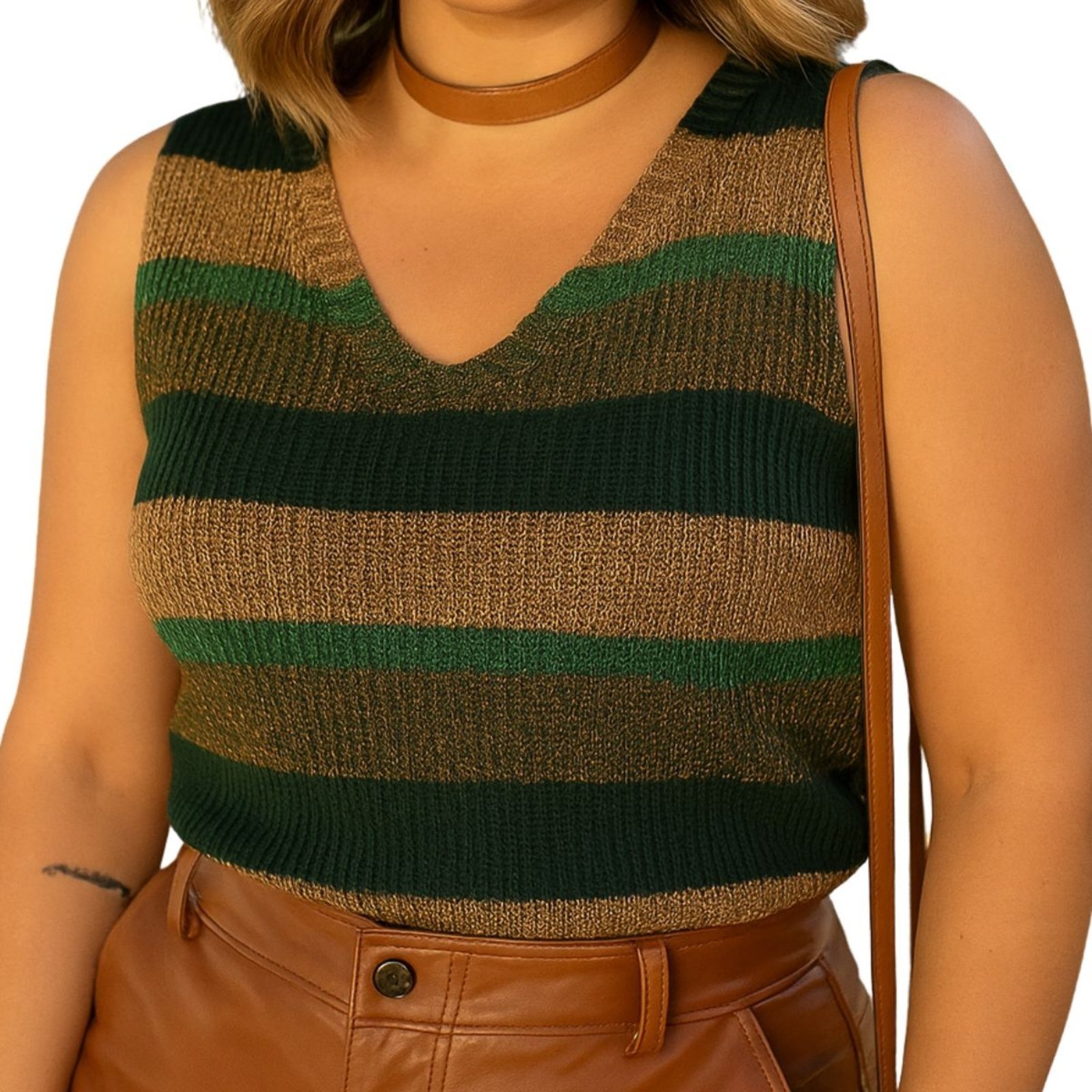 Regata Listrada FMF em Tricô Feminina Moda Casual Estilo e Conforto Verde