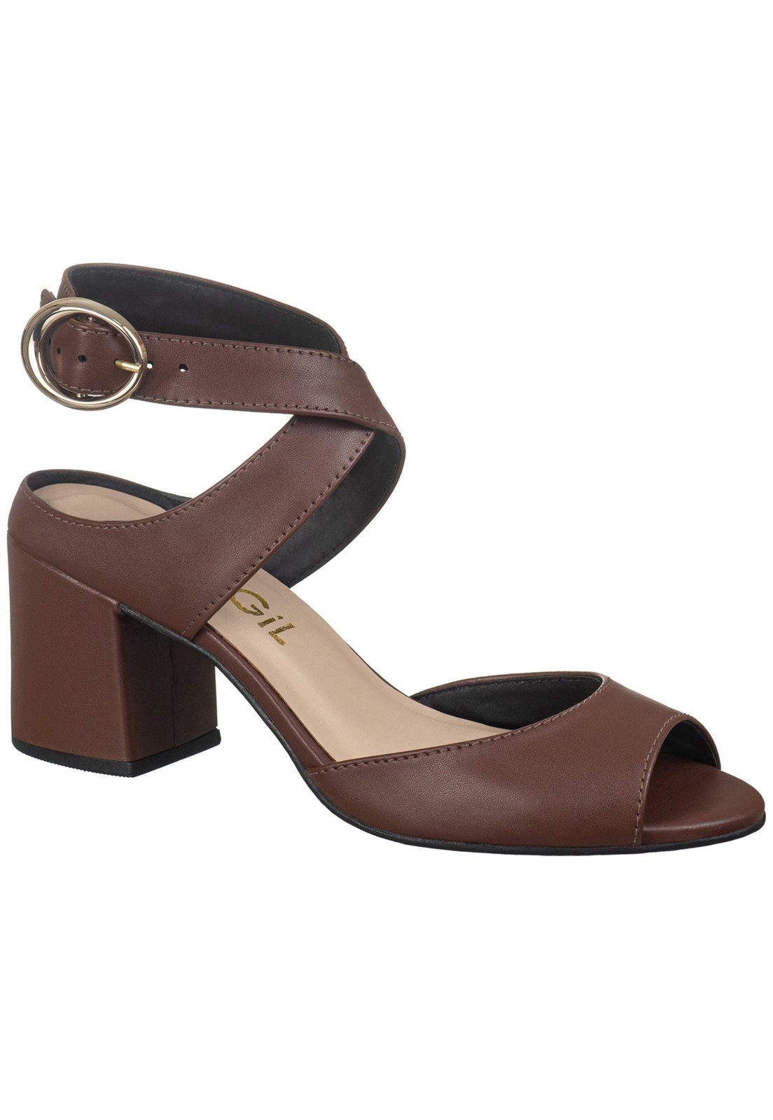 Vista 2 Sandália Feminina GiGiL Salto Bloco Médio Tira Cruzada Fivela Lateral Bico Arredondado Elegante Casual Terra marrom Gigil marrom