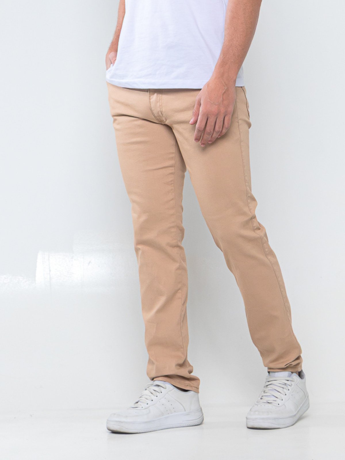 Calça Sarja Masculina Alpha Street Wear Confortável e Básica Bege