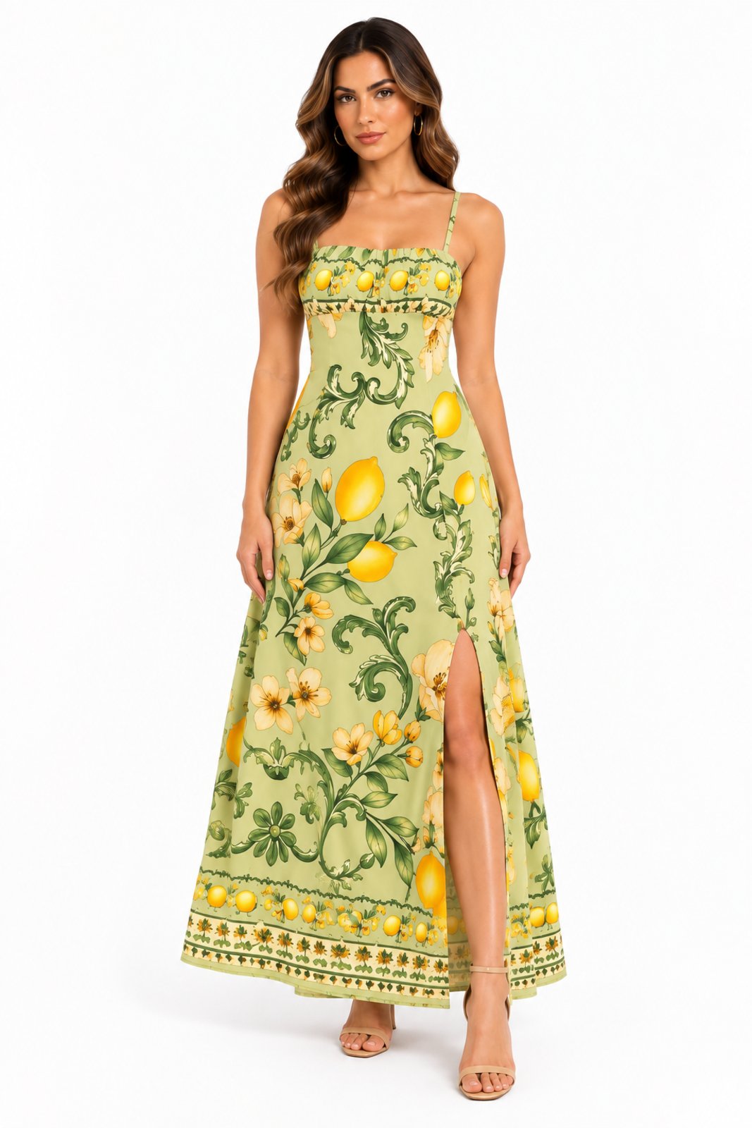 Vestido Longo Midi com Fenda D Bell Outlet Fashion Verde