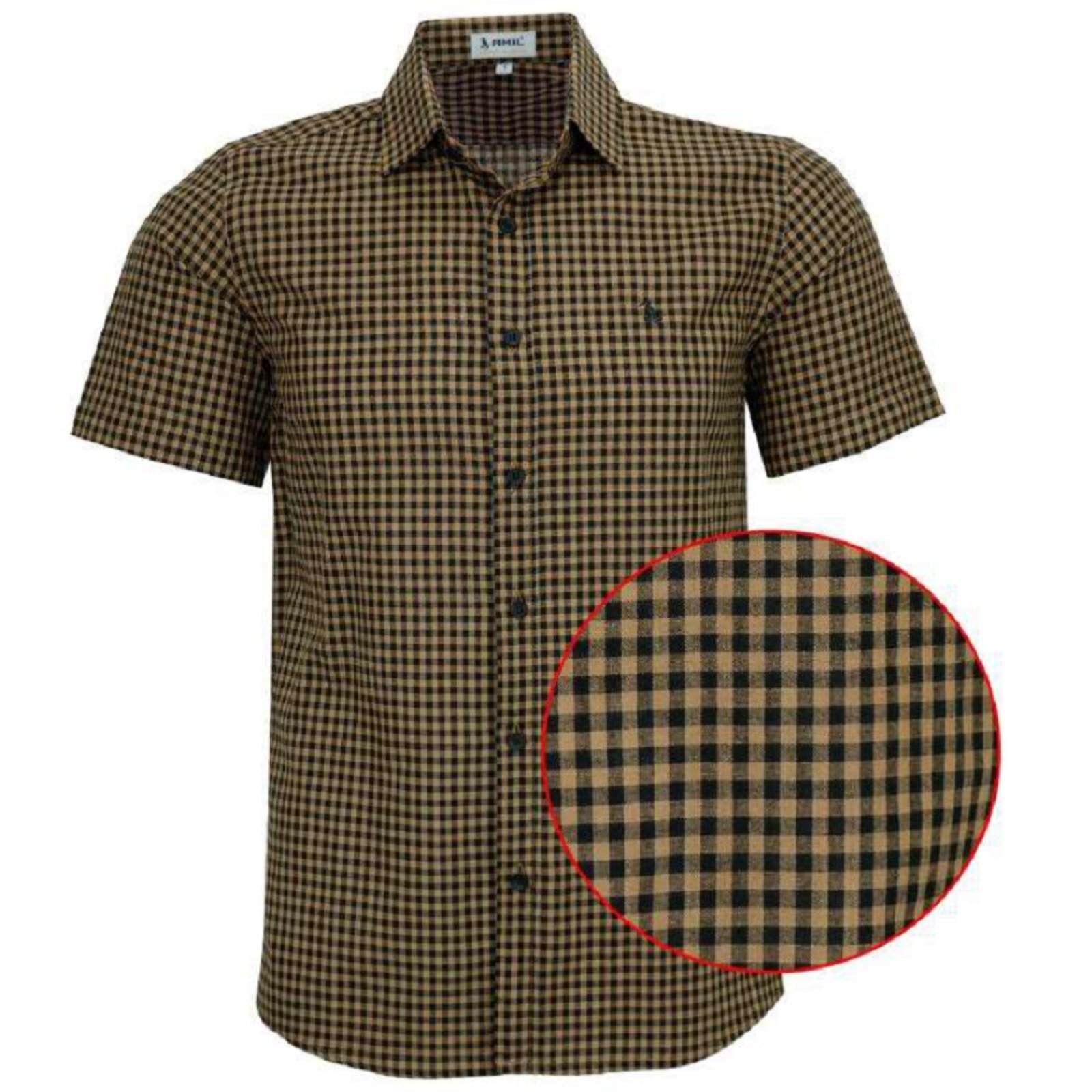 Camisa Xadrex Social Manga Curta Original Amil Ocre