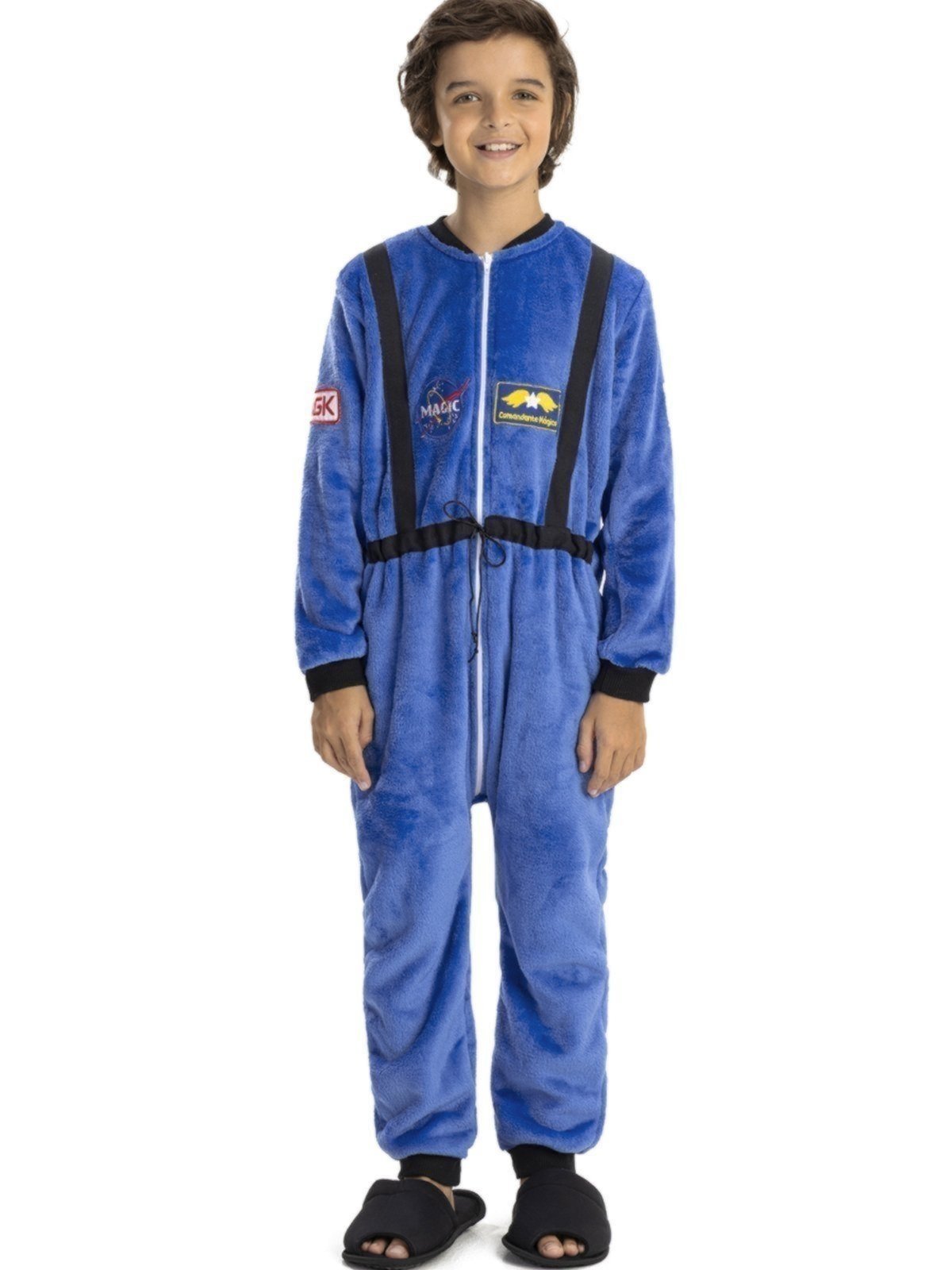Macacão em Fleece Magicamente Fantasia Astronauta Azul