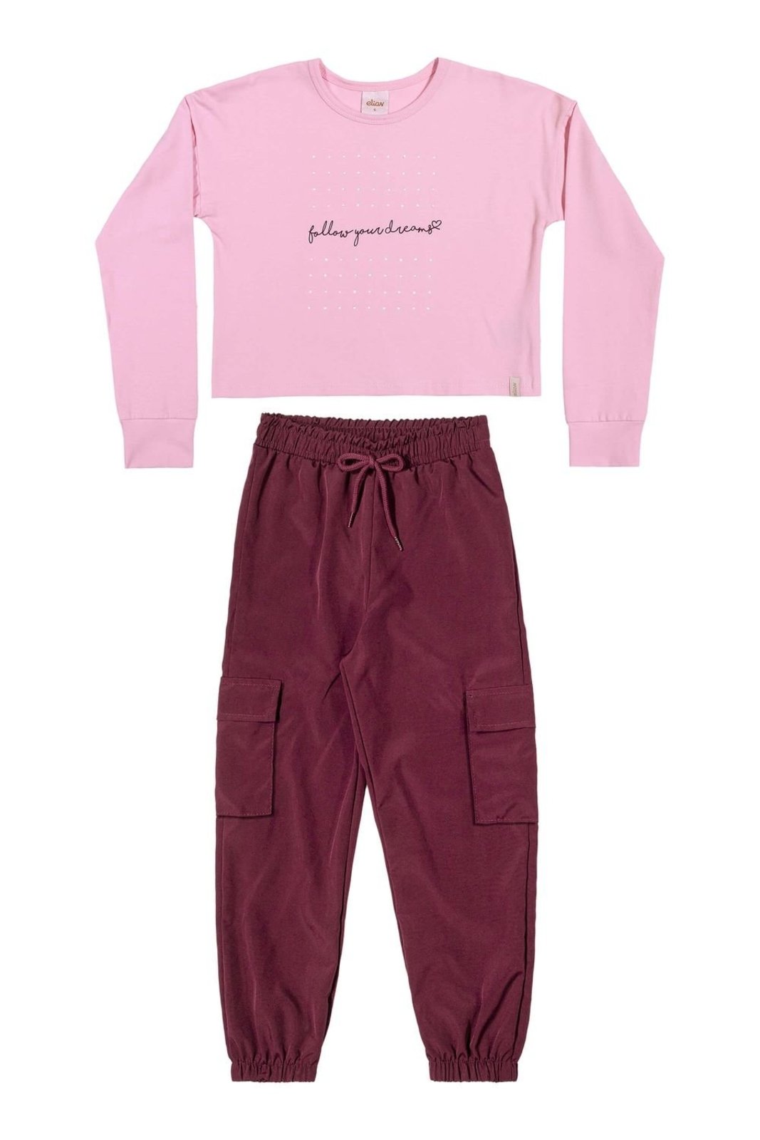Infantil - Conjunto Longo Menina Com Strass Elian Rosa