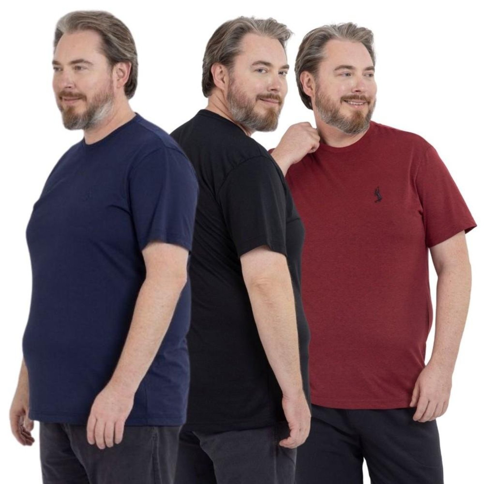 Kit 3 Camiseta Plus Size Básica Casual Masculina Confortável em Malha Leve