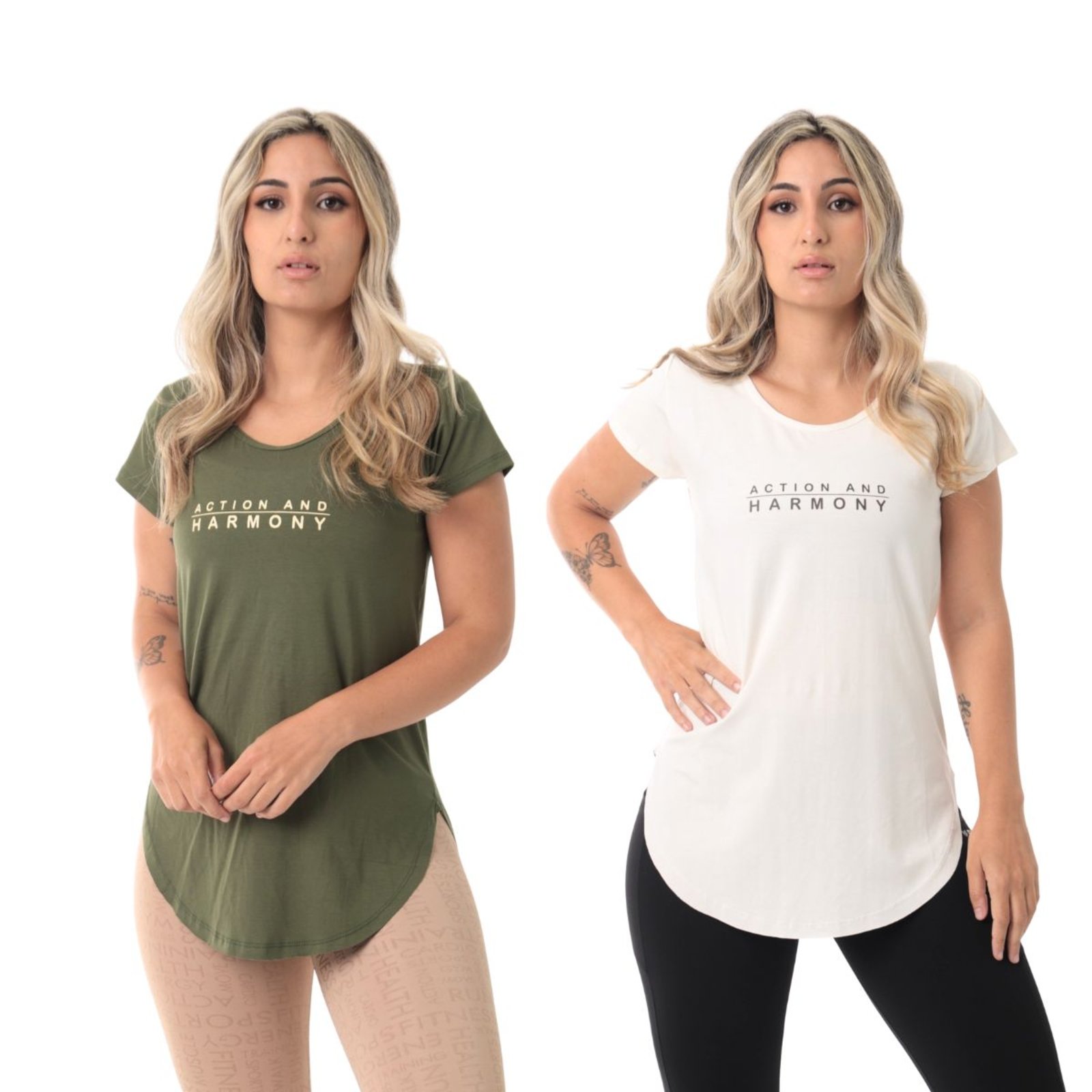 Kit 2 Blusa Feminina Academia Action Verde e Marfim