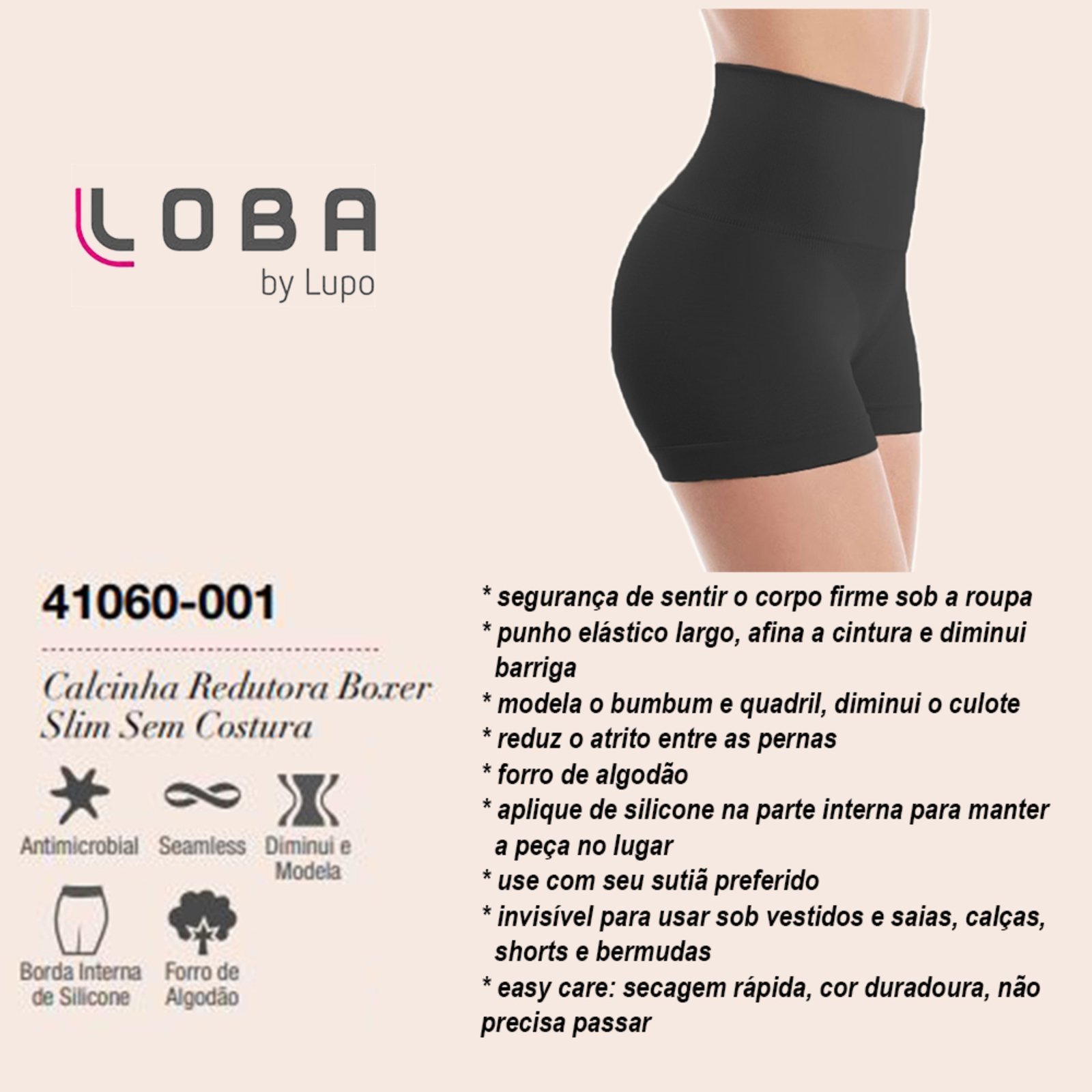 Vista 3 Calcinha Loba Redutora Boxer Slim Sem Costura Lupo preto Lupo preto