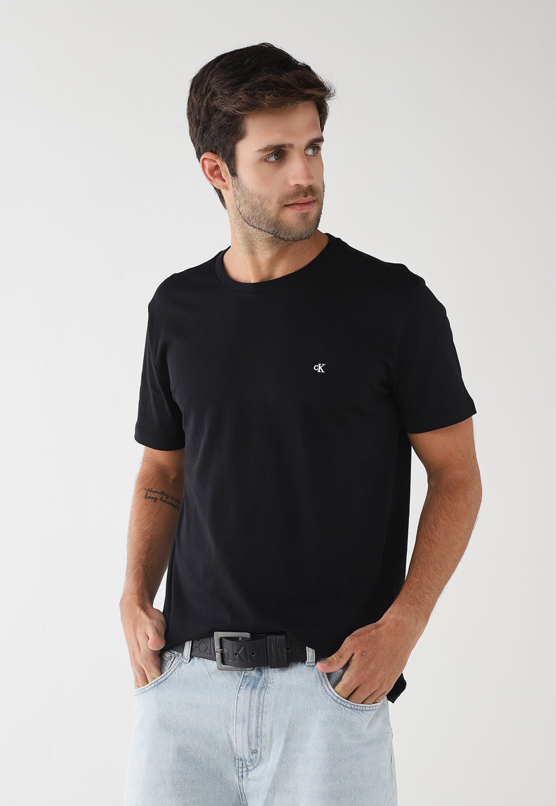 Camiseta Masculina Calvin Klein Jeans CK Bordado Preta