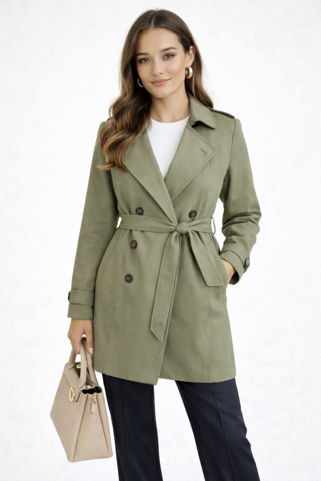 Casaco Sobretudo D Bell Outlet Fashion Com Cinto Verde Oliva