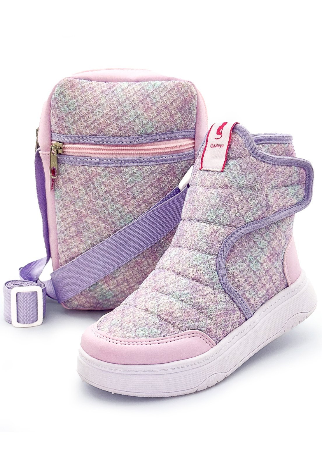 Infantil - Kit Bota Menina Com Bolsinha Cano Alto Feminina Conforto Colorida Brilho