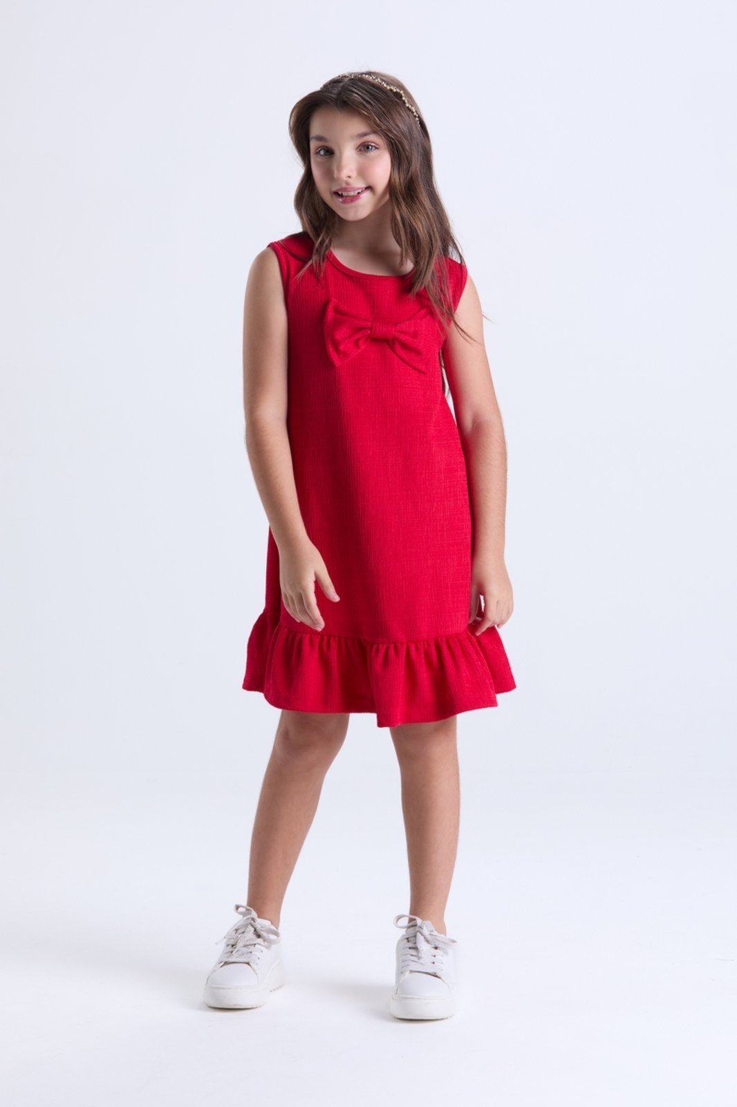 Vista 2 Infantil - Vestido Menina Verão Rustique com Laço VIDA COSTEIRA vermelho