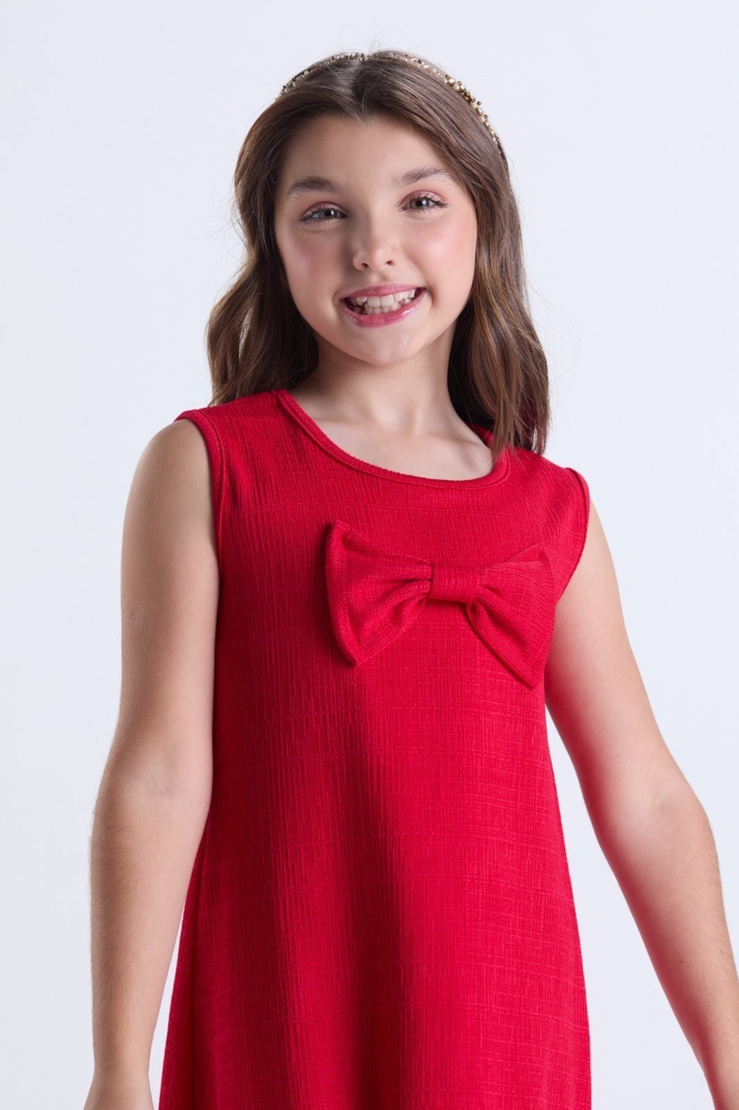 Vista 3 Infantil - Vestido Menina Verão Rustique com Laço VIDA COSTEIRA vermelho