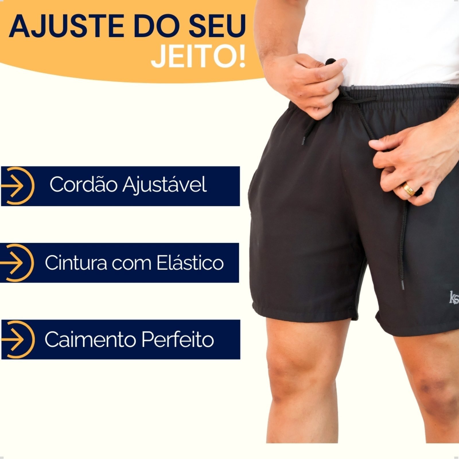 Shorts Tactel Treino Academia Bolsos Laterais Preto