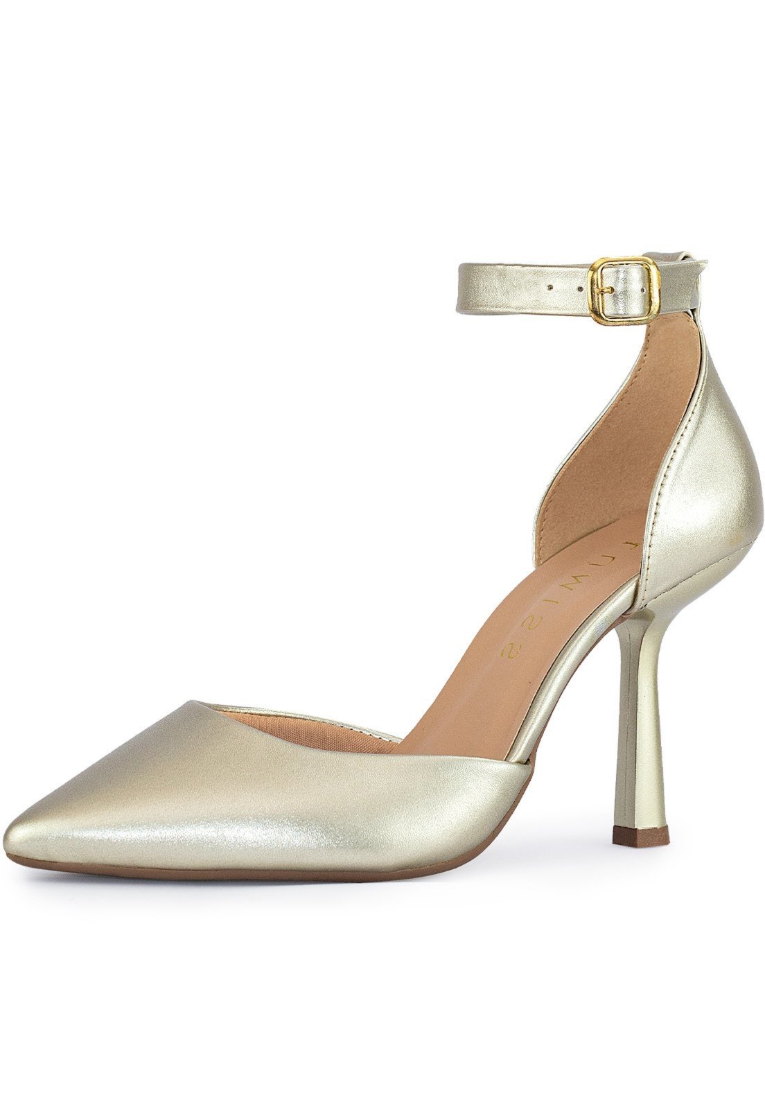 Sapato Scarpin Slingback Feminino Lumiss Salto Fino Moda Social Confortável Dourado