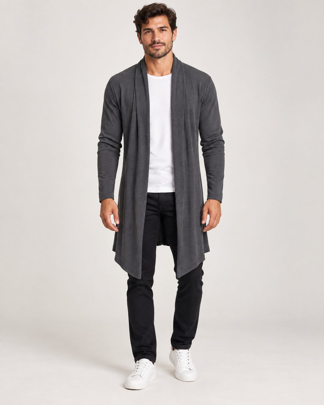 Cardigan Masculino Sem Bolso Manga Longa Slim Confortável - Cinza