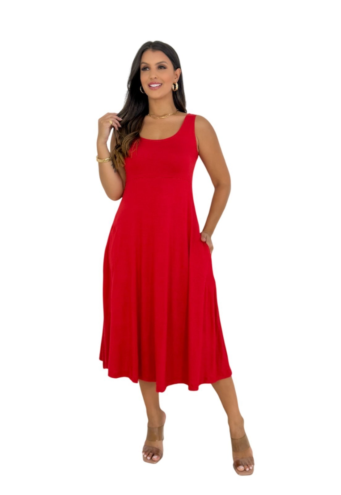Vestido Maria Paes Midi Vermelho