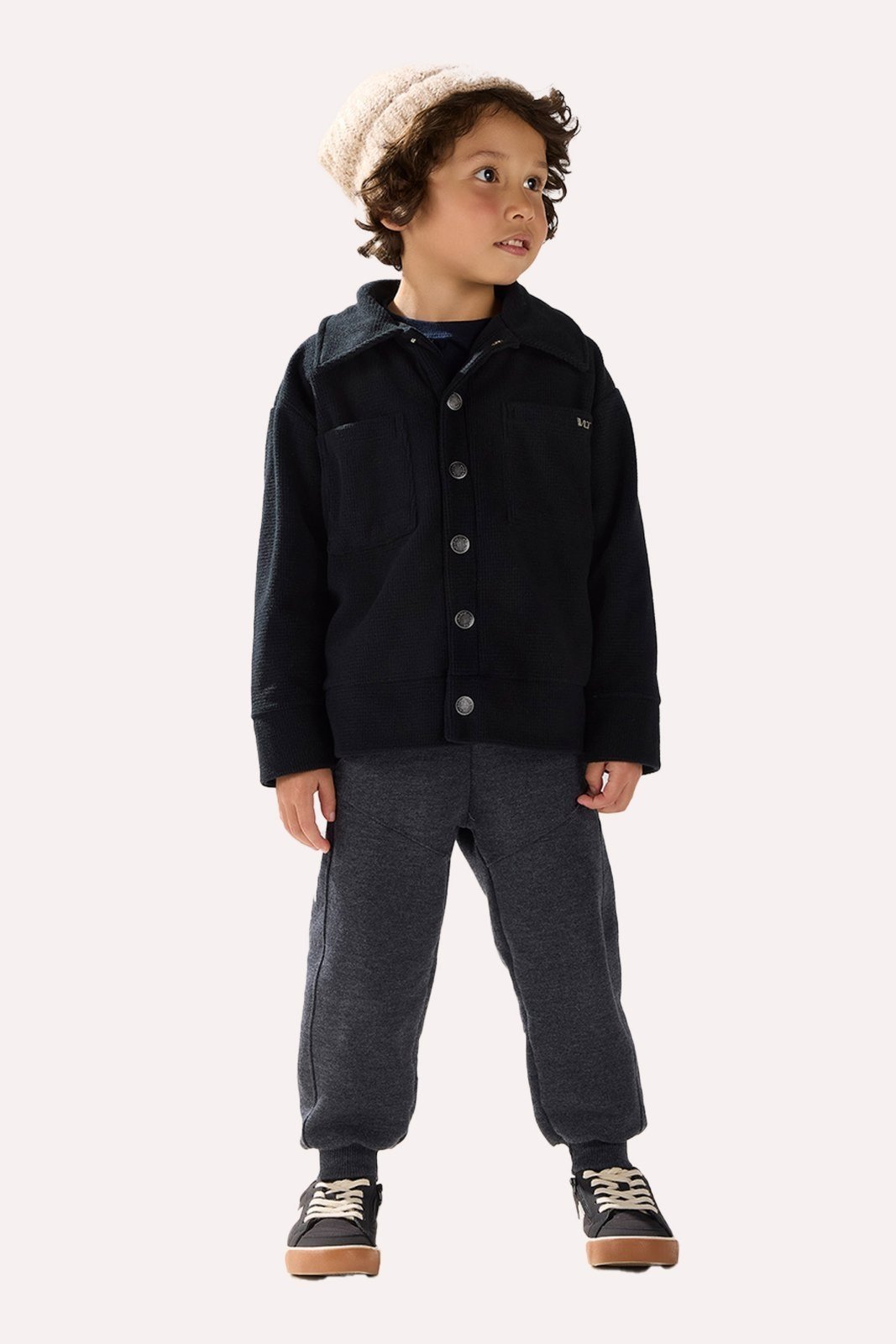 Infantil - Casaco Preto em Plush com Botões Exclusivos