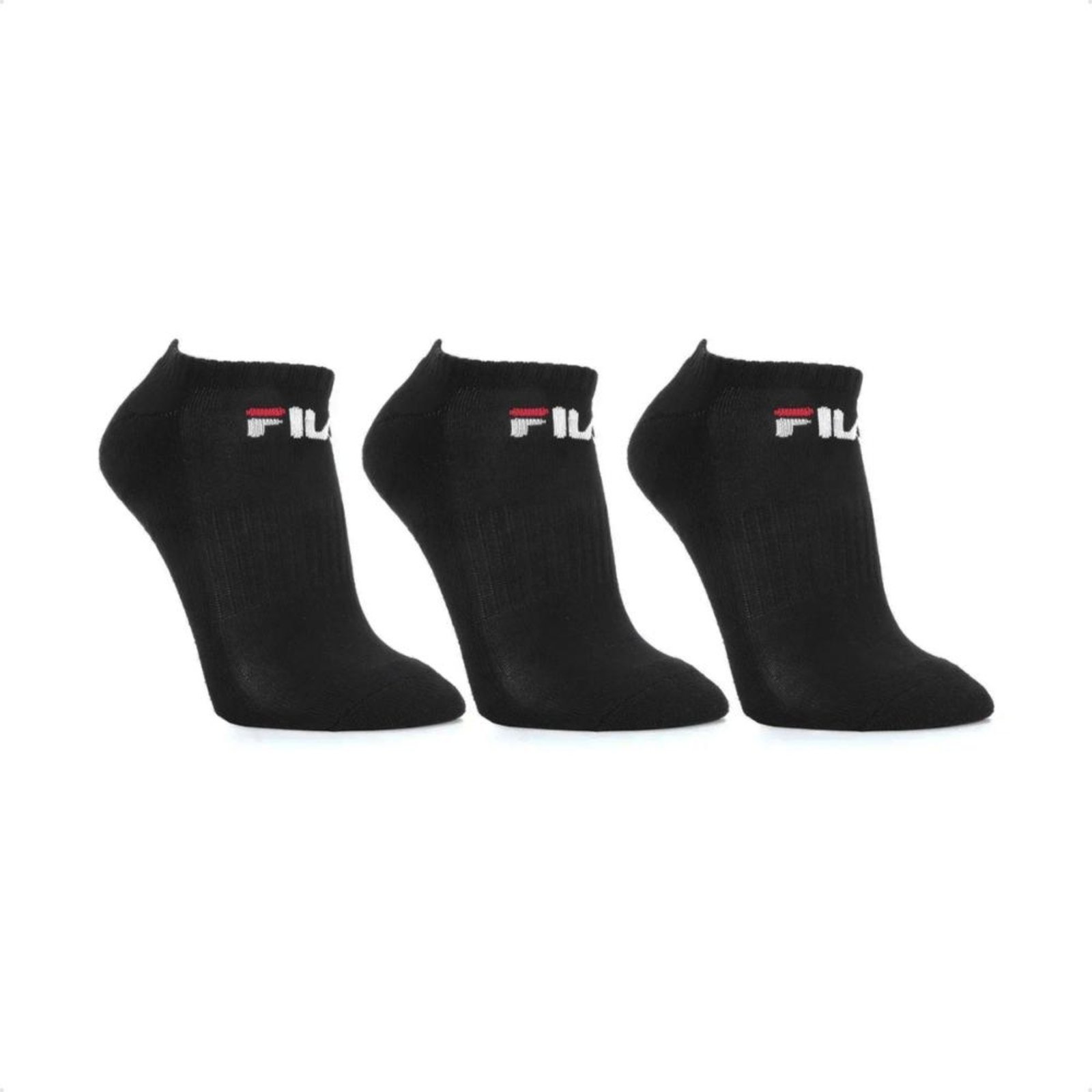 Kit Meia Fila Tripack Cano Curto Lisa Unissex Preto