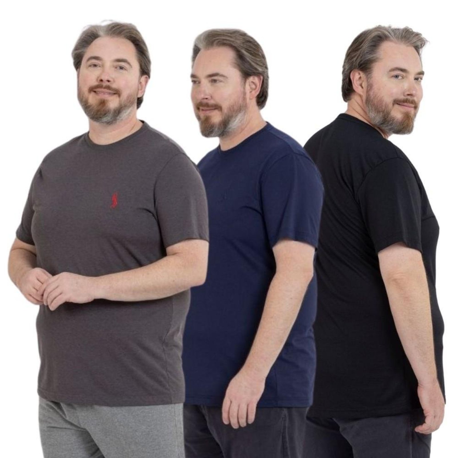 Kit 3 Camiseta Plus Size Básica Casual Masculina Confortável em Malha Leve