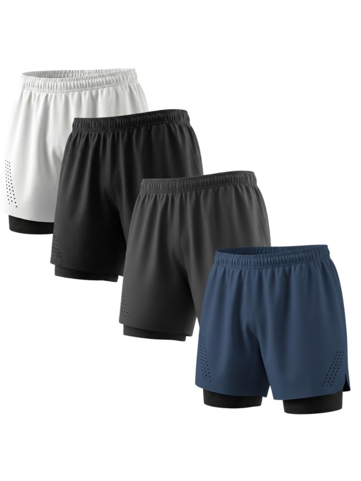 Kit 4 Bermuda 2 em 1 Compressão Esporte Masculino Bolso Celular Treino Poliéster Tactel Corrida